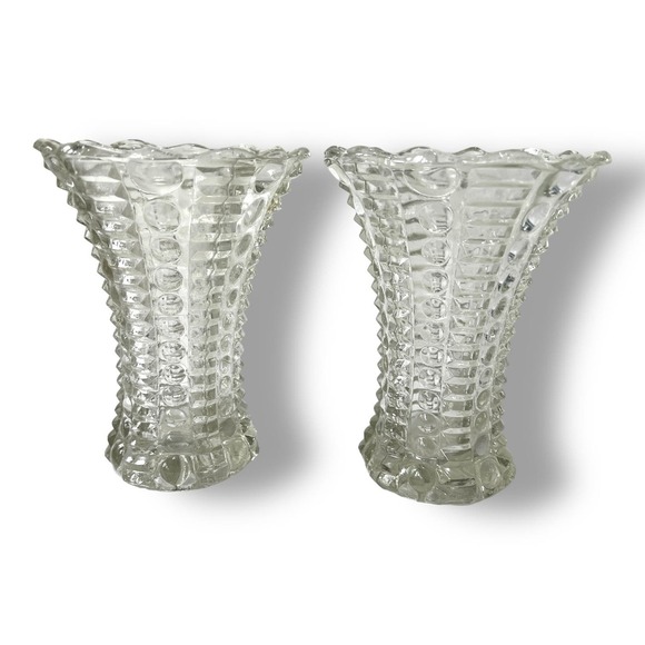 Pair of Vintage Mayflower Art Deco Clear Glass Vases - Picture 1 of 4